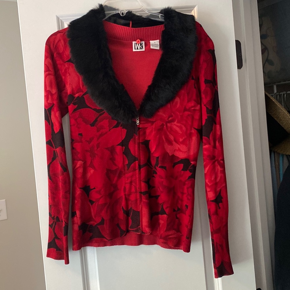Red floral sweater